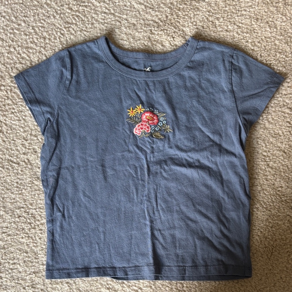 Hollister Kids Blue Tee with Floral Graphic
